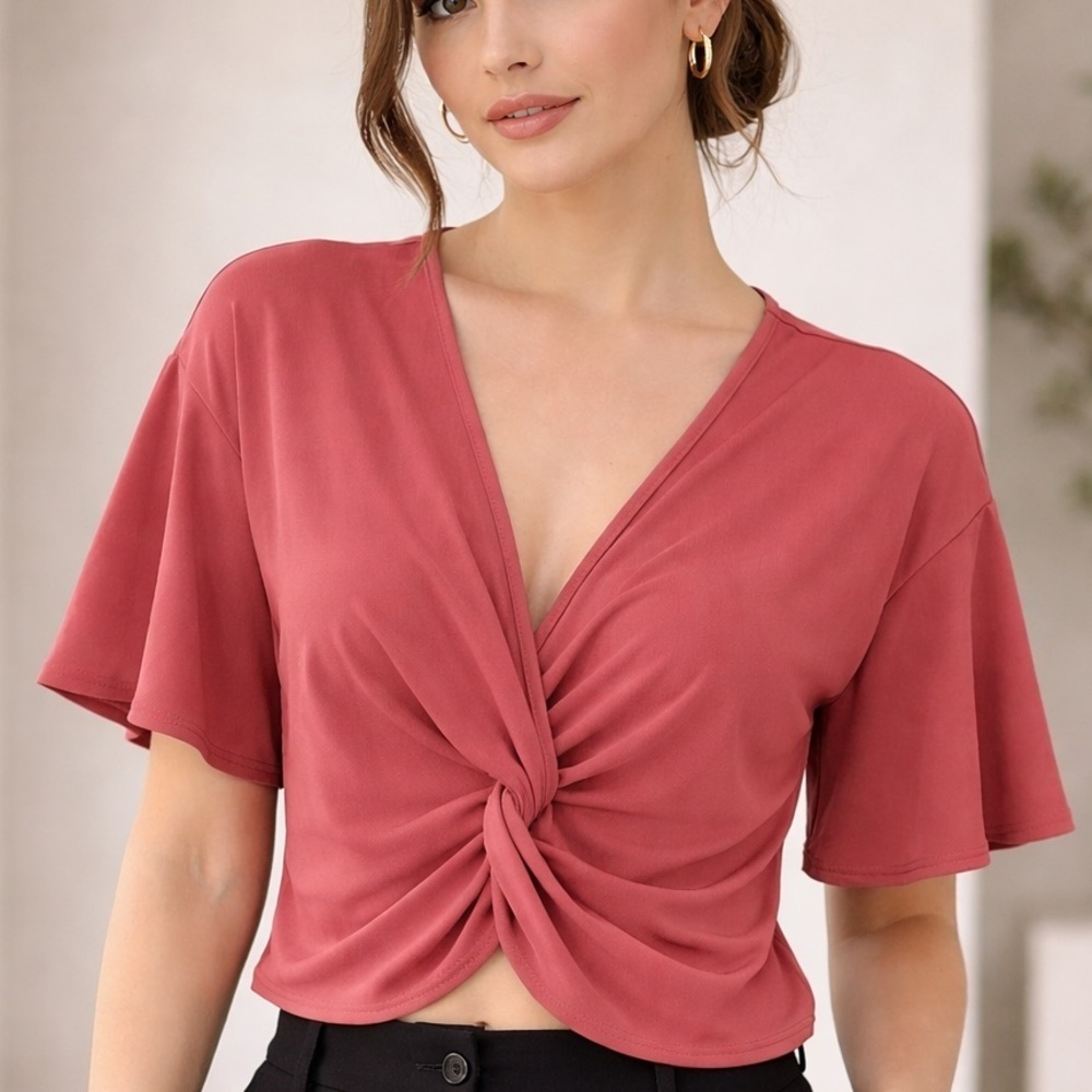 Leith Women's Red Baroque Twist Front Top Size Small NWT Nordstrom